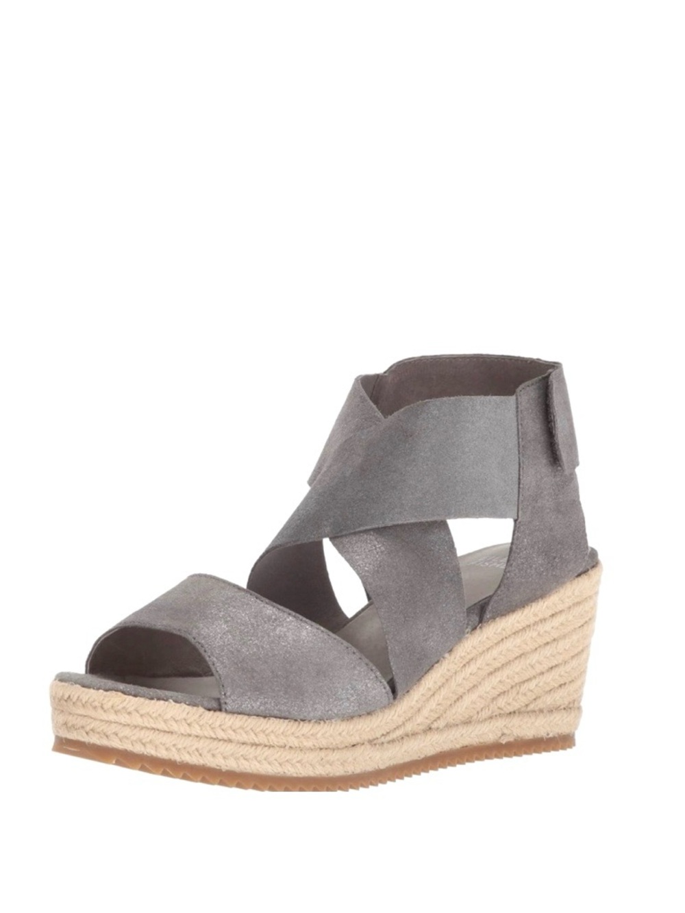 EILEEN FISHER Metallic Grey Suede Willow Wedge Espadrille Sandals